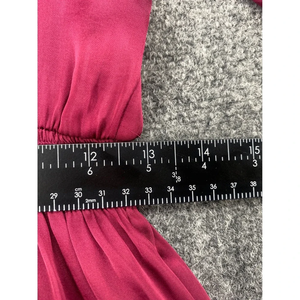 Banana Republic Smocked Waist Ruffle Midi Dress Women 8 Magenta Pink Long Sleeve
